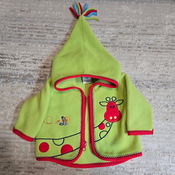 Vintage Hanna Andersson Hooded Cardigan Sweater Jacket Full Zip Giraffe Bird 0-3 - Picture 1 of 5